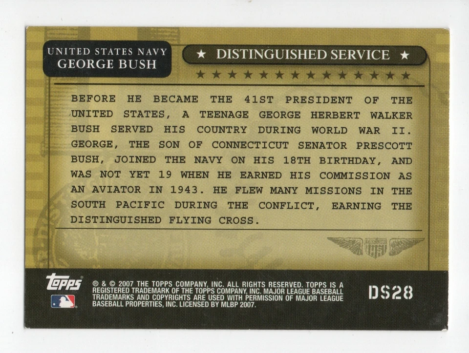 2007 Topps Distinguished Service U.S. Navy #DS28 George Bush - Image 2 of 2