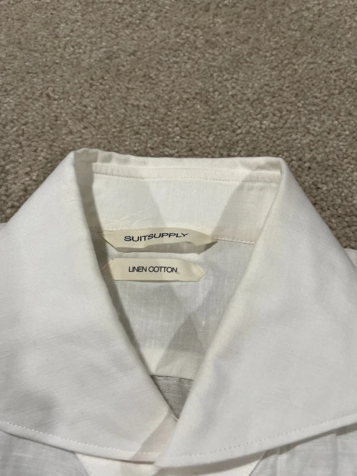 Suitsupply Shirt Mens 16.5 42 Extra Slim Fit Linen Cotton Button Long Sleeve - Image 3 of 4