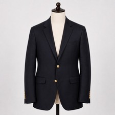 Jos A Bank Signature Collection Black 100 Wool Blazer Gold Buttons 46 Long