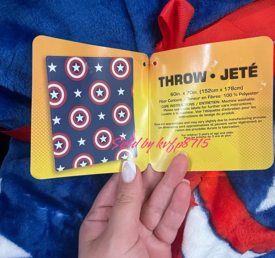 "Manta de felpa del Capitán América Marvel Memorial Day 4 de julio 60x70"" nueva con etiquetas" Foto 3 de 3