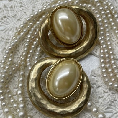 Antique gold tone clip on earrings signed M.Jent (c)