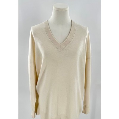 Jenni Kayne Ivory Cream Cashmere V-Neck Sweater Oversized Flynn Longline Small