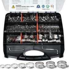 200 PCS Hose Clamps Assortment Kit, 1/4"-2", Adjustable 304 Stainless Steel