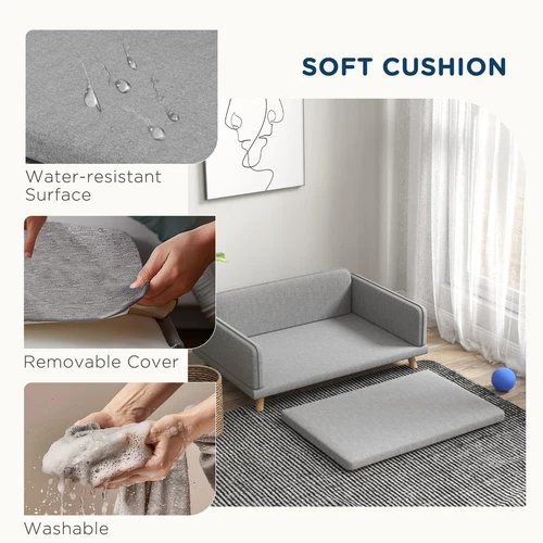 PawHut Dog Sofa Bed with Legs, Water-Resistant Fabric Grey - Picture 6 of 9