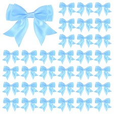 50-Pack Double-Deck Pre Tied Bows 3.6x2.2 Inch for Craft DIY Light Blue 