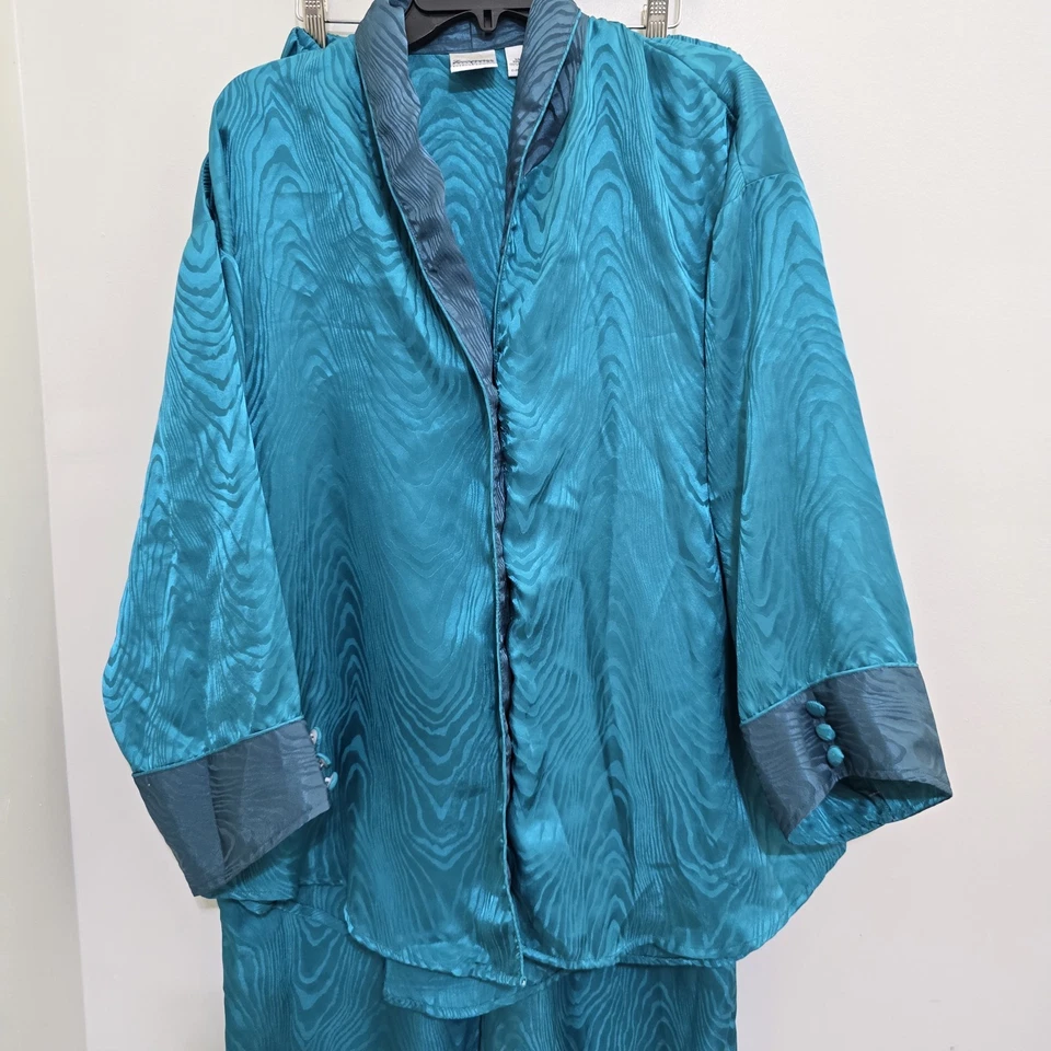 Винтажный 80-х 90-х SUZANNE SOMERS 1 X атласная пижама комплект Lounge износ бирюзовый сон - Изображение 2 из 4