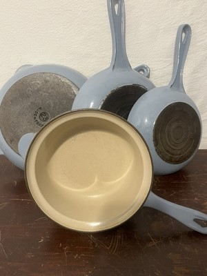 Vintage le Creuset Enameled Cast Iron 4 Piece Set Chambray Blue