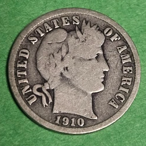1910-D Barber 90% Silver Dime Circulated with Free Shipping