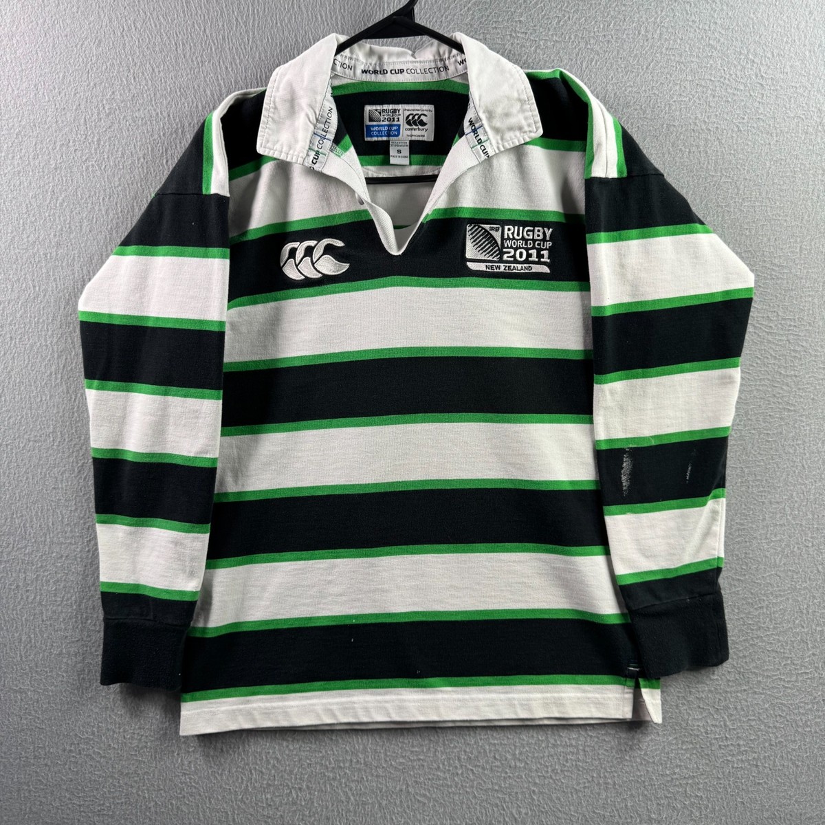 Canterbury Rugby Shirt Mens Small Green Striped New Zealand World