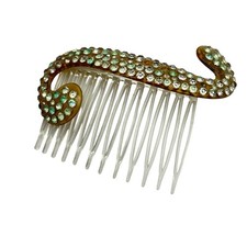 Vintage Celluloid Rhinestone Hair Comb Upcycled Clear Plastic Base 3  
