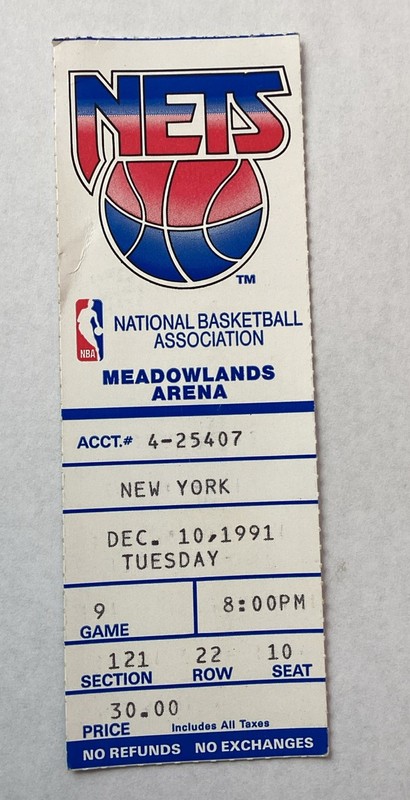 1991 NBA Ticket Stub 1991 New Jersey NETS vs NY Knicks At Meadowlands Basketball
