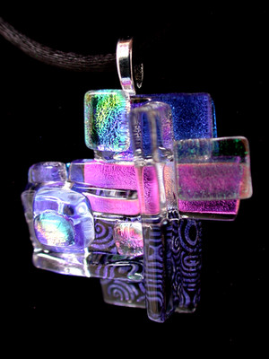 Dichroic Scuptured Fused Glass Pendant / Focal Piece / Handcrafed - TL Gallego 