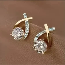 Womens 18k Gold Plated Hoop Earrings Crystal Drop Dangle Elegant Fashion Jewelry