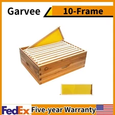 ⏯10-Frame Medium Super Bee Box Wax Coated Bee Hives Beehives Frame Wax Foundatio
