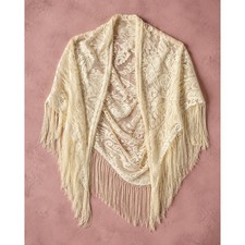 Unbranded Lace Shawl Womens OS Cream Floral Fringe Wrap Polyester Wedding Scarf