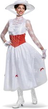 Disguise Women's Mary Poppins Deluxe Adult Costume, White,L 12-14 
