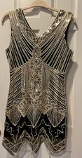 Flapper Dress Black/Gold 1920s Great Gatsby Party Costume Size Medium