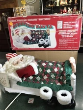 VTG Telco Motion-ettes SLEEPING SANTA Animated Snoring Whistling in Bed With Box