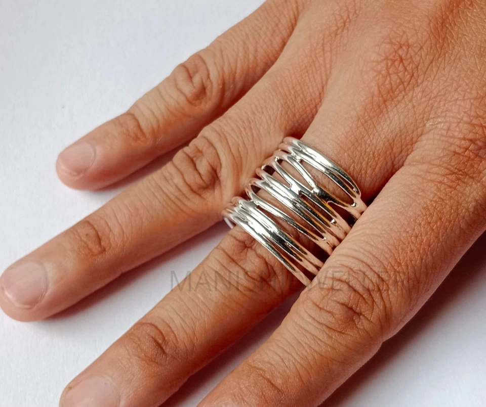 Long Wrapround Band Ring 925 Sterling Silver Statement Ring Boho Wide Band Ring - Image 4 of 4