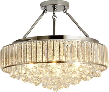 6 Light Modern Large round Crystal Chandelier Chrome Semi Flush Mount Ceiling Li