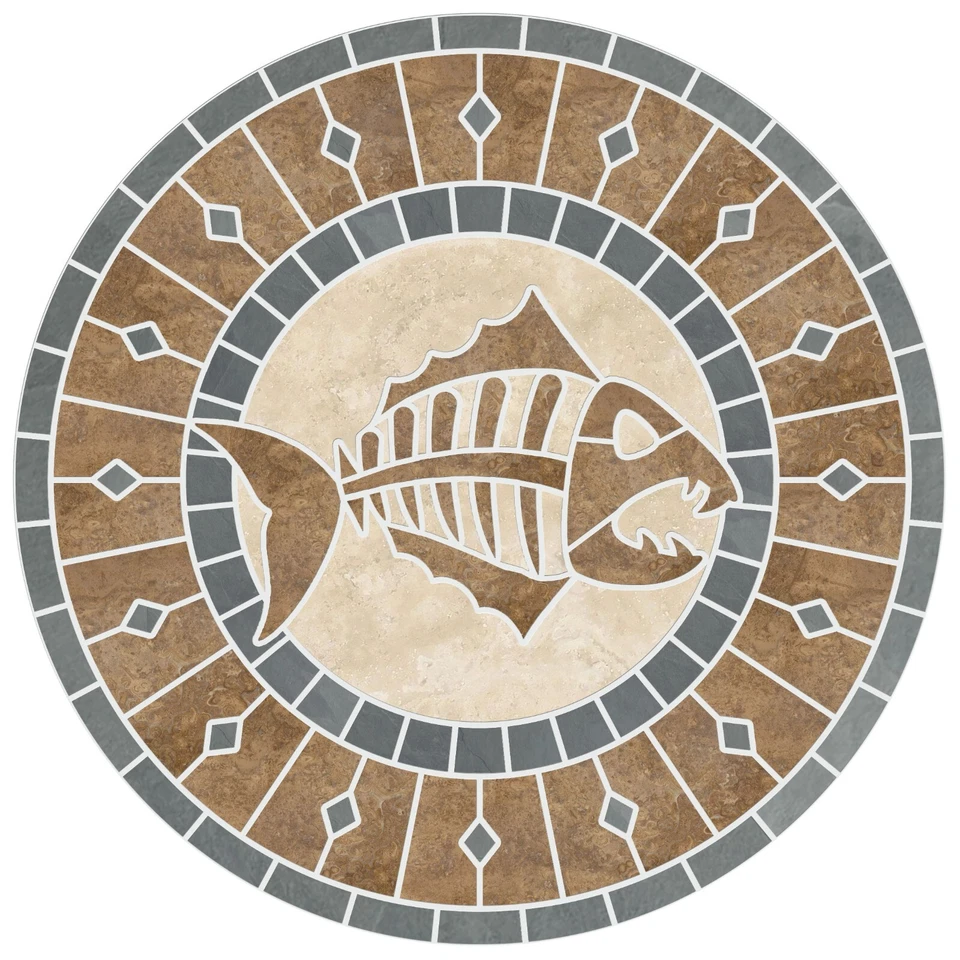 Medallón de mosaico de baldosas de espina de pescado en travertino natural y piedra de pizarra - ¡Hecho en EE. UU.! Foto 2 de 4