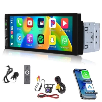 CAMECHO Single Din Car Stereo Radio Wireless Apple CarPlay 6.9 Touchscreen Bluetooth USB