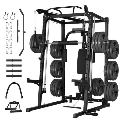 Smith Machine 2000LBS Power Cage Squat Rack for Home Gym Lat Pulldown Machines