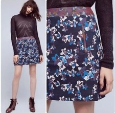 Anthropologie Maeve Cardana Purple Brocade Blue Floral Mini Skirt Size 4