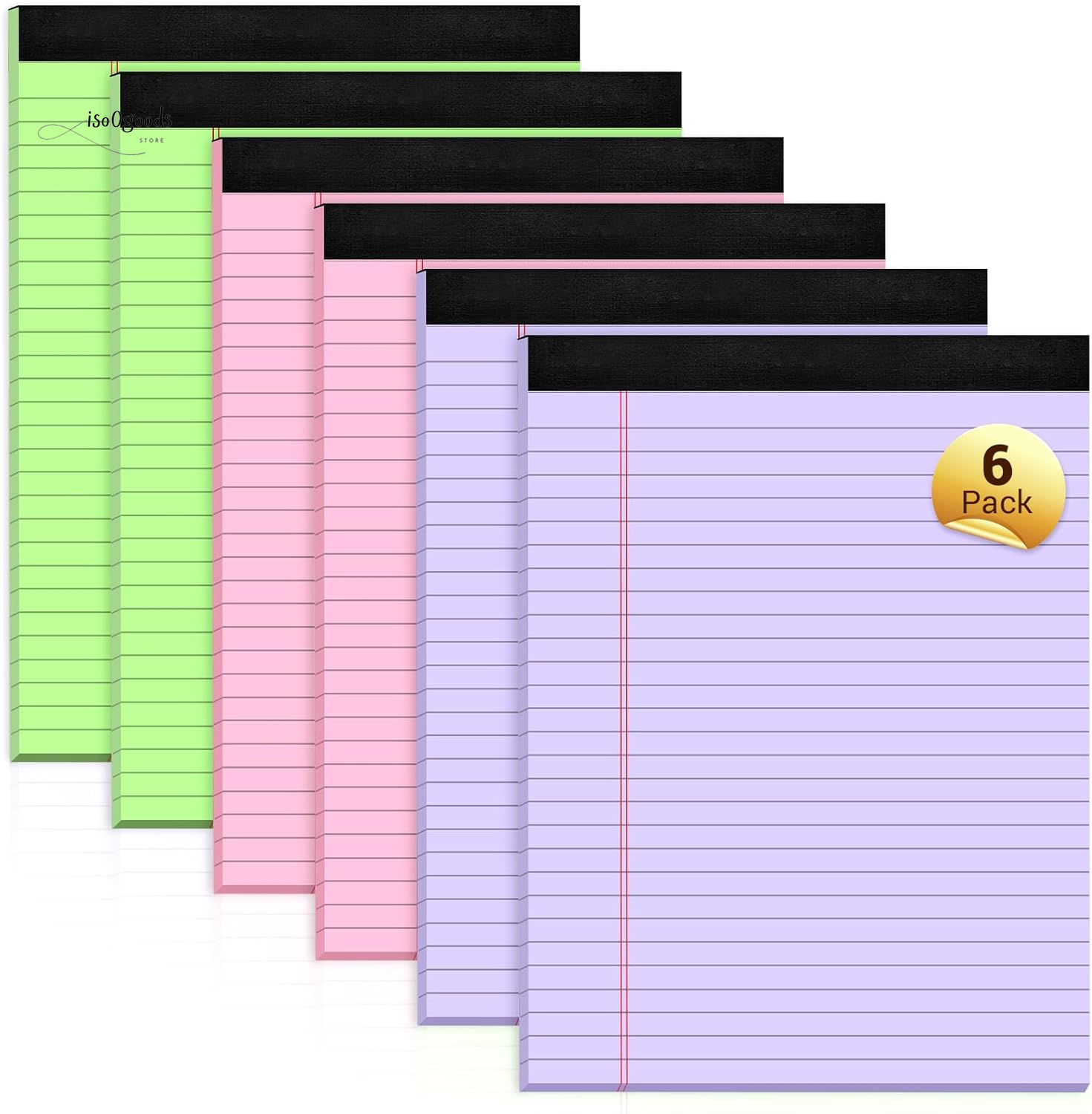 6-Pack 8.5 x 11 Inch Colored Legal Pads with Bright Notebook Paper