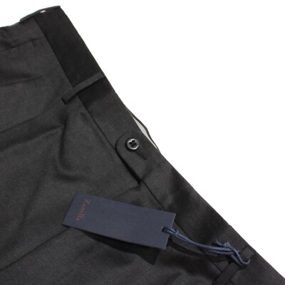Zanella Platinum NWT Pleated Dress Pants Size 40 US Bennett Solid Dark Gray Wool