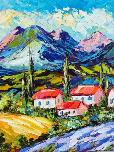 original oil painting Tuscany artwork Italian city landscape wall art 8*8 inch - Picture 6 of 12