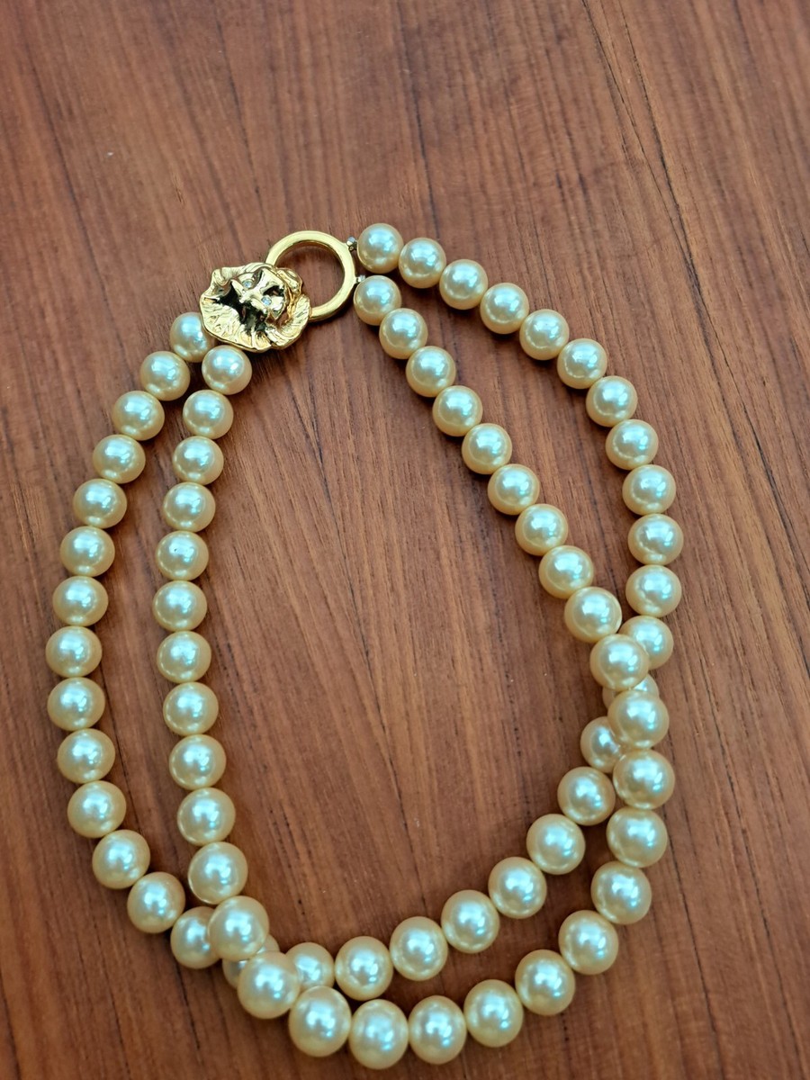 vtg. KJL for Avon Kenneth Jay Lane Faux Pearl lion clasp