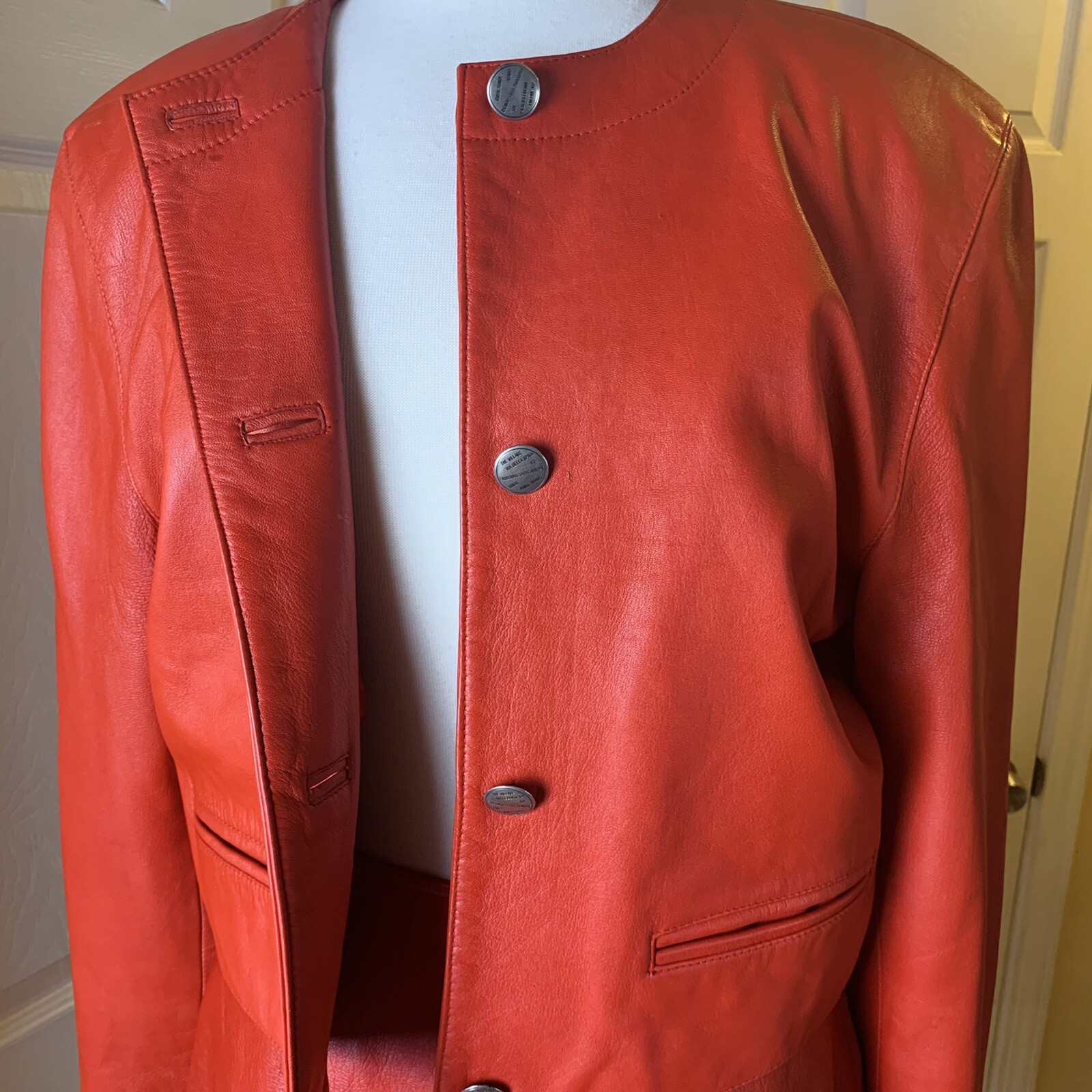 VINTAGE Red leather skirt suit set Large Gem