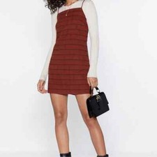 Nasty Gal Rust Just A Check Shift Jumper Mini Dress Women’s 4