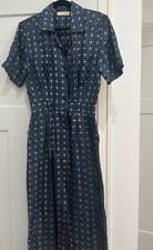 Vintage Brooks Brothers navy blue and white silk shirt dress size 6