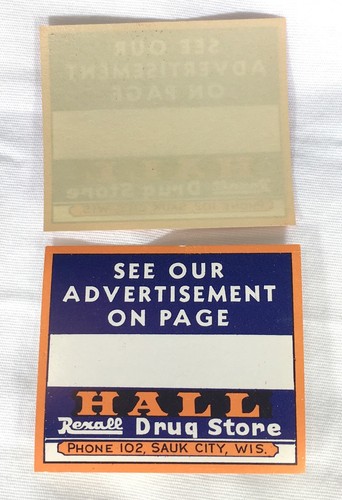 Old Antique Vintage Label REXALL Hall Drug Store SAUK CITY WI Wisconsin Ad USA