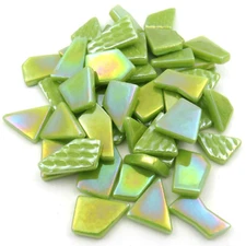Iridescent Acid Lime Green Odd Cut Shaped Glass Mosaic Tiles -25 Tiles