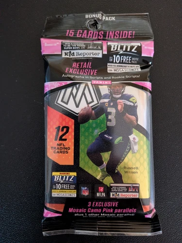 2021 Panini Mosaic Football Cello Bonus Fat Pack - 15 Cards - Pink Camo