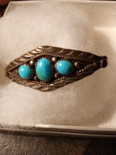 Vintage sterling silver and turquoise cuff bracelet signed Marie B Navajo artist - Picture 1 of 7