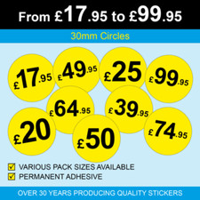 Permanent Adhesive - Black  Yellow 30mm Price Stickers / Labels From