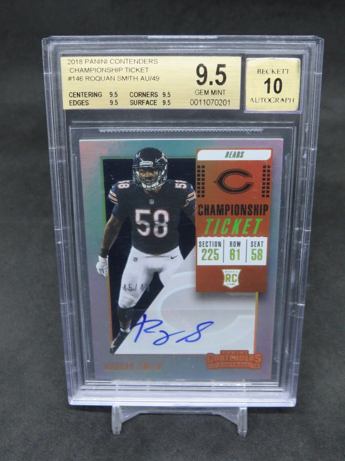 Roquan Smith Panini Contenders #146 Autograph-Championship Ticket