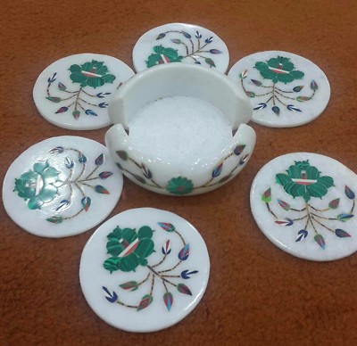 Marmor Untersetzer Set Malachit Stein Inlay Untersetzer Handmade Pietradura