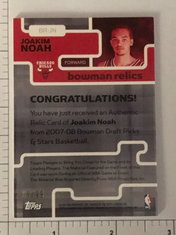 #d /99 2007-08 Bowman Triple Relic Joakim Noah #brjn Chicago Bulls - Изображение 2 из 2