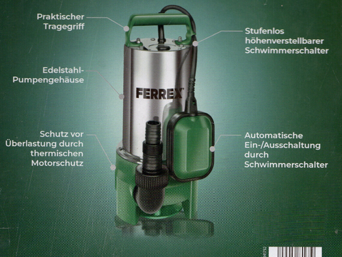 FERREX Schmutzwasserpumpe GASP1135 Gartenpumpe Teichpumpe Tauchpumpe