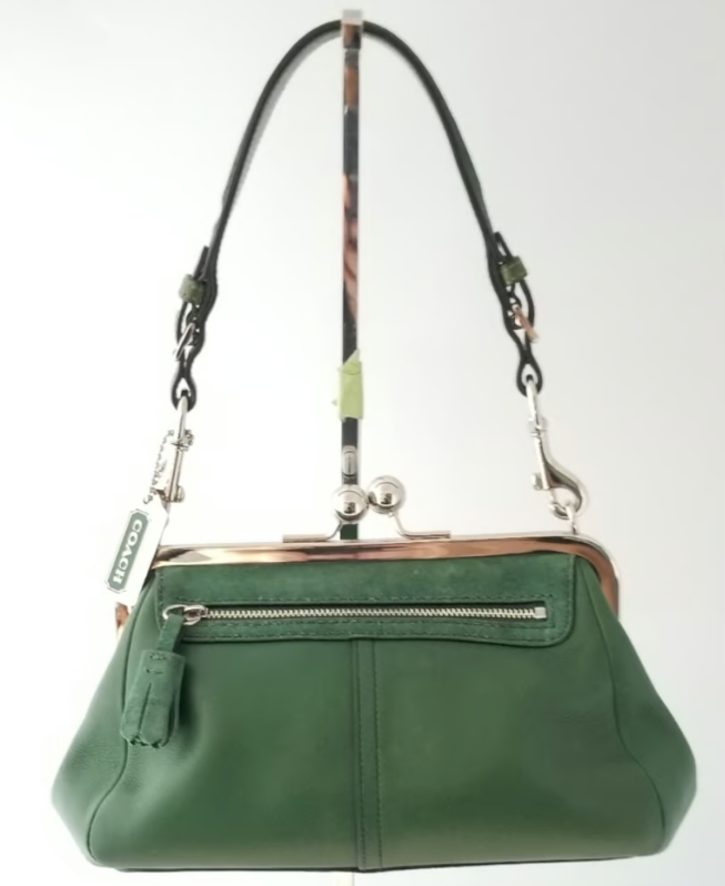Coach Vintage Hunter Green Leather and Suede Kiss Lock
