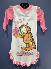 Girls 2T Night Gown GARFIELD, Original 1978, Vintage White Pink Somebody Loves