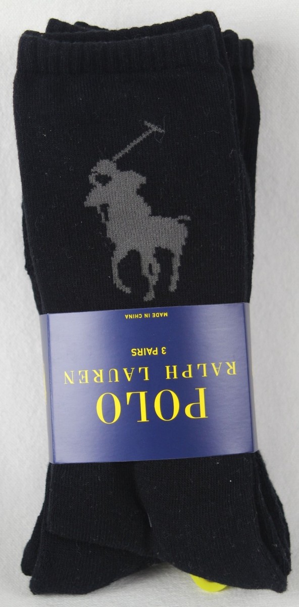 Polo Ralph Lauren Black Big Grey Pony Socks 3 Pack NWT | eBay