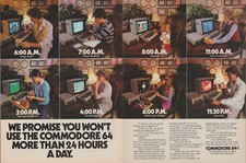 1984 Commodore 64 PC Computer - Family Members 24 Hours - 2 Page Print Ad Photo