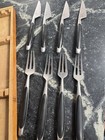 Set of 4 Lauffer Germany Stainless Steak Knives & Forks w/ Wooden Case MCM Wood — photo 5
