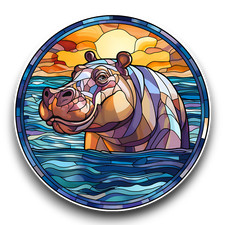 LARGE Cute Hippo Animal Stained Glass Window Opaque Vinyl Sticker Decal